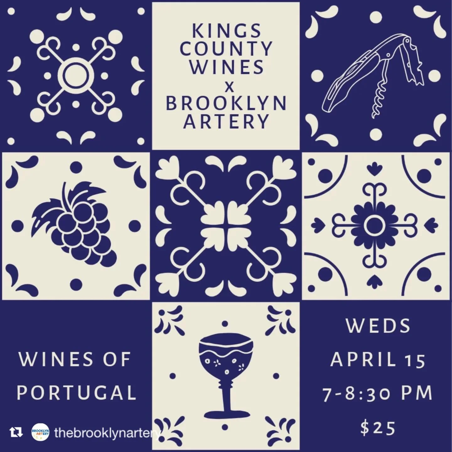 TOMORROW 💙 Repost from @thebrooklynartery
&bull;
Another awesome wine tasting from our friends at Kings County Wines! 🍷 @kingscountywines 

Phoebe Kling of NLC Wines of Portugal @phoebebirds will expound the wonders of Portuguese wine as we taste f