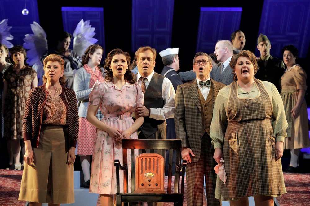  Carole Schaffer as Helen Bailey, Andriana Chuchman as Mary Hatch, William Burden as George Bailey, Keith Jameson as Uncle Billy Bailey and Catherine Cook as Mother Bailey 