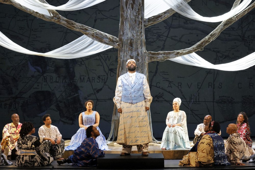  Brittany Renee as Julie, Jamez McCorkle as Omar, Taylor Raven as Fatima, and members of the San Francisco Opera Chorus 