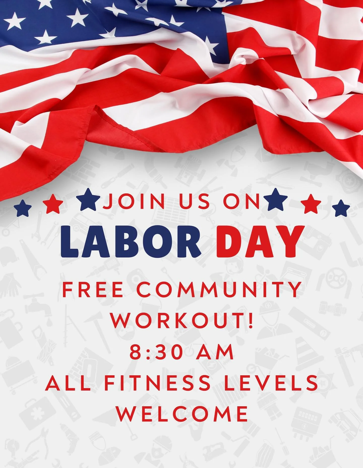 Join us on Labor Day at 8:30 am for a FREE community workout! This is open to anyone and everyone in the community. We will just need you to fill out a waiver to register! See our profile for the link!