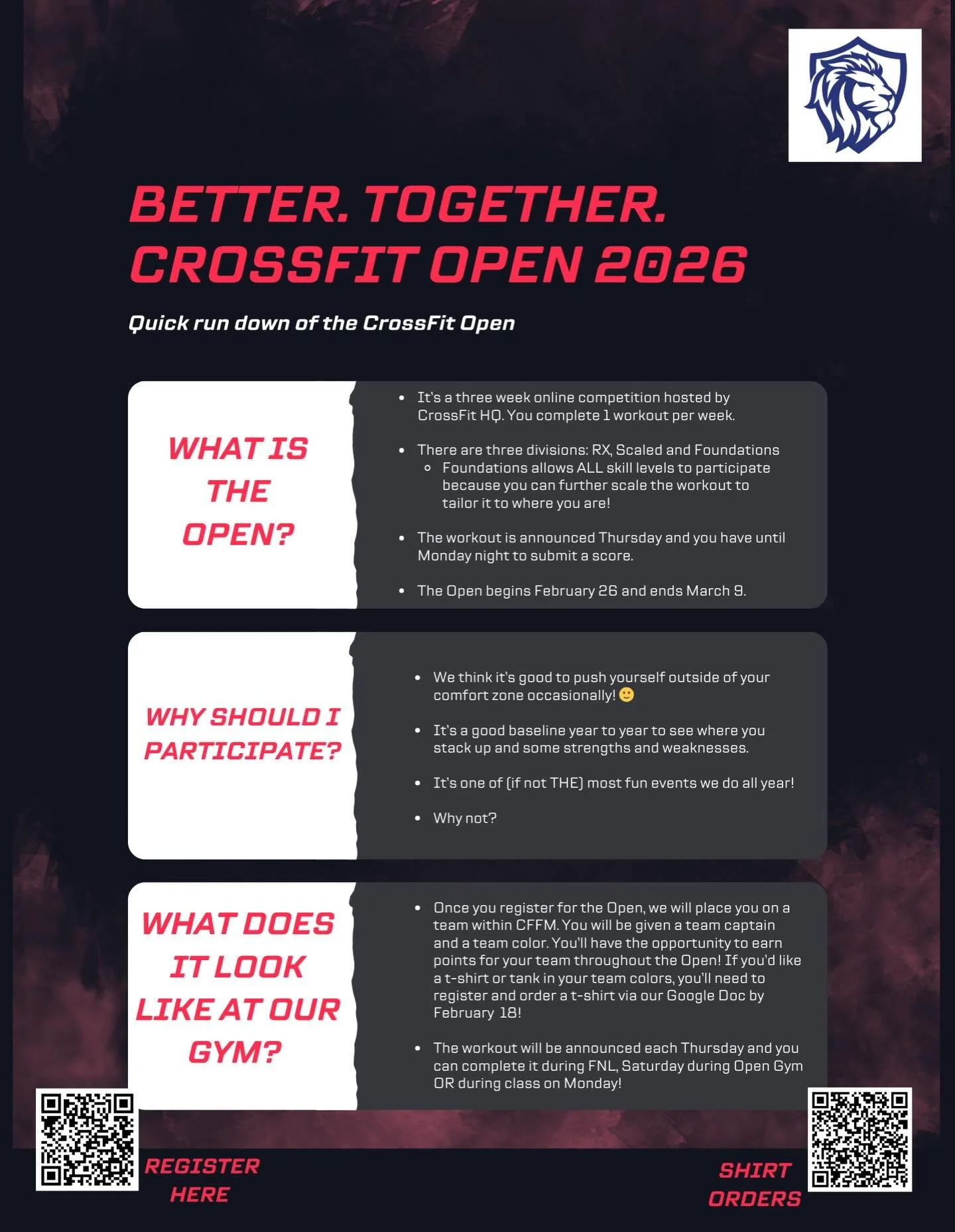 We are better together. 

We are so pumped for this year&rsquo;s CrossFit Open! Time to get registered and have some fun. 🤠