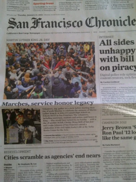 The San Francisco Chronicle published a photo and story from the event on the front page. 