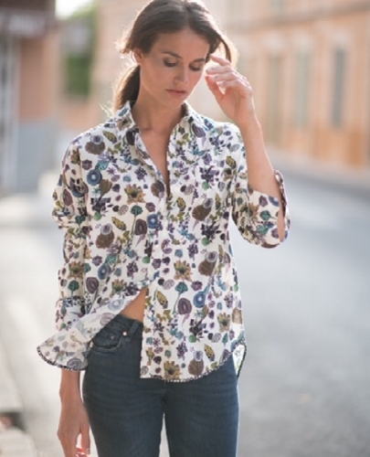 Fashion Tops Blouse Tops 0039 Italy Blouse Top black-blue allover print business style 