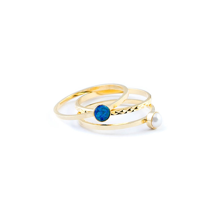 Marlien Dk. Blue Opal/Pearl Ring Set