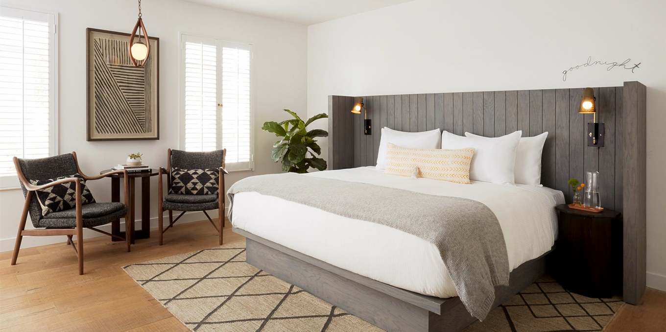 The King bedroom with Patio, love the Goodnight on the wall. Such a sweet touch!