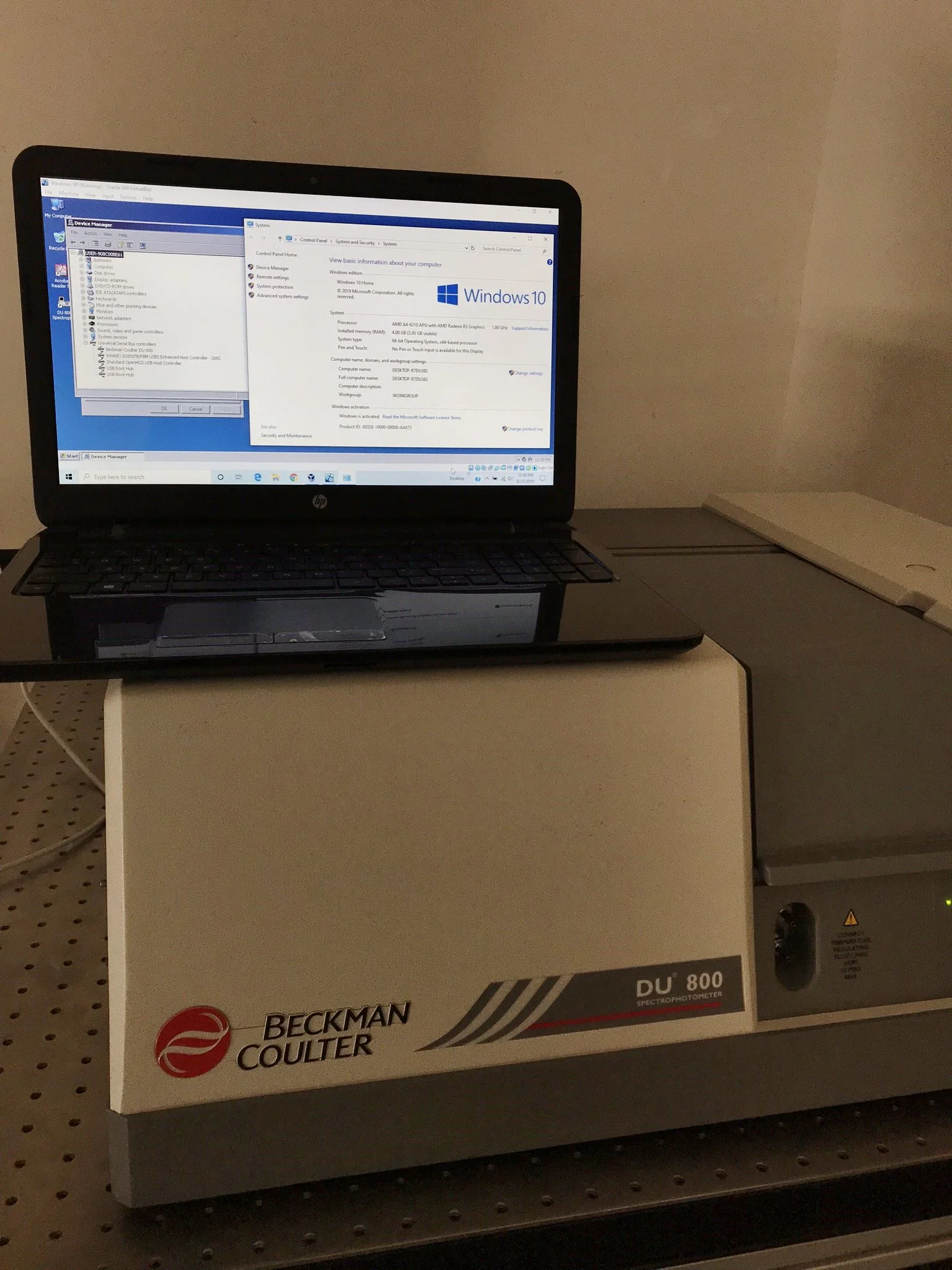 Can a Beckman DU800 spectrophotometer run on the Windows 10 operating system?