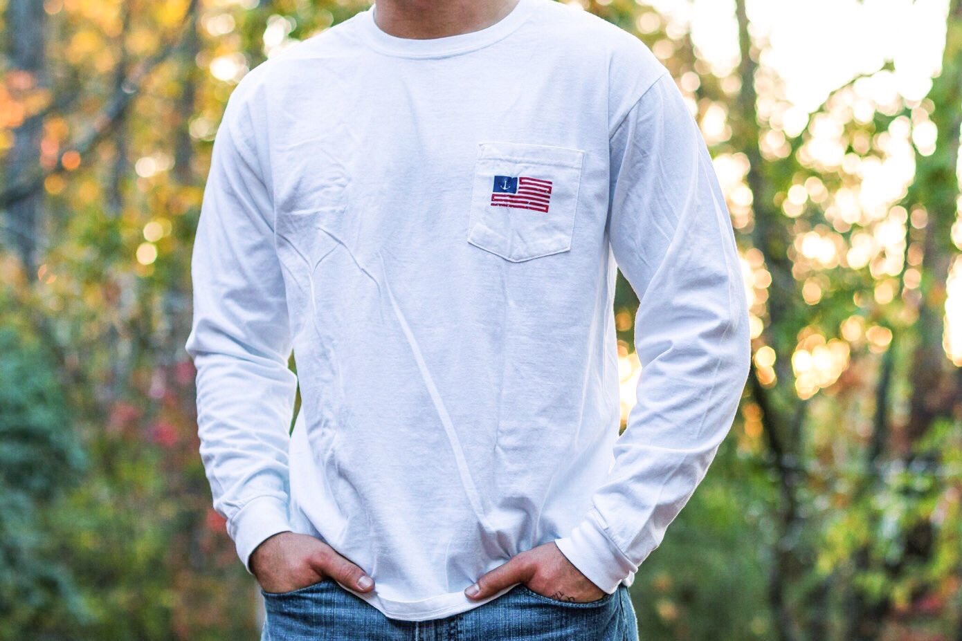 The American - White / Red &amp; Blue Long Sleeve Tee