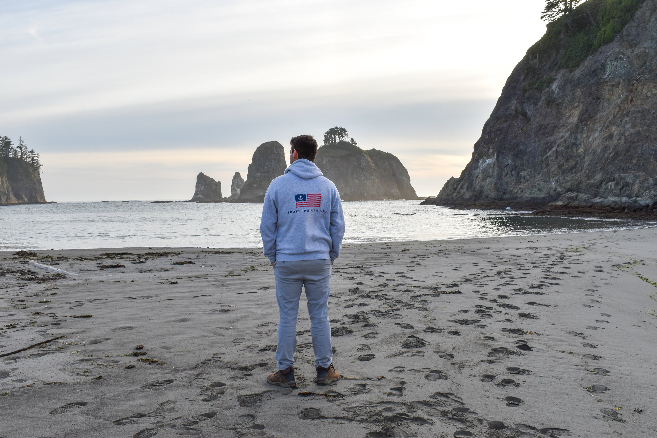 Hoodie - Heather Grey / Red and Blue