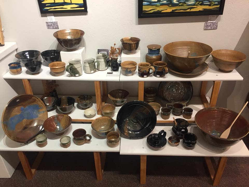 Muddslinger Pots on display and for sale at Missoula’s The Artists’ Shop, December, 2018 . . . .