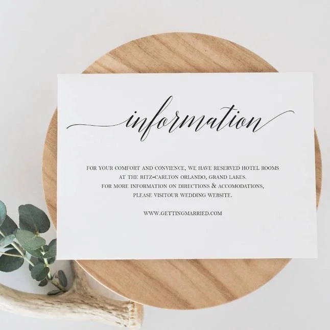DETAILS CARD The Details Card is an important piece that includes things like Reception details and Hotel Reservations. It keeps your Invitations from being to crowded.