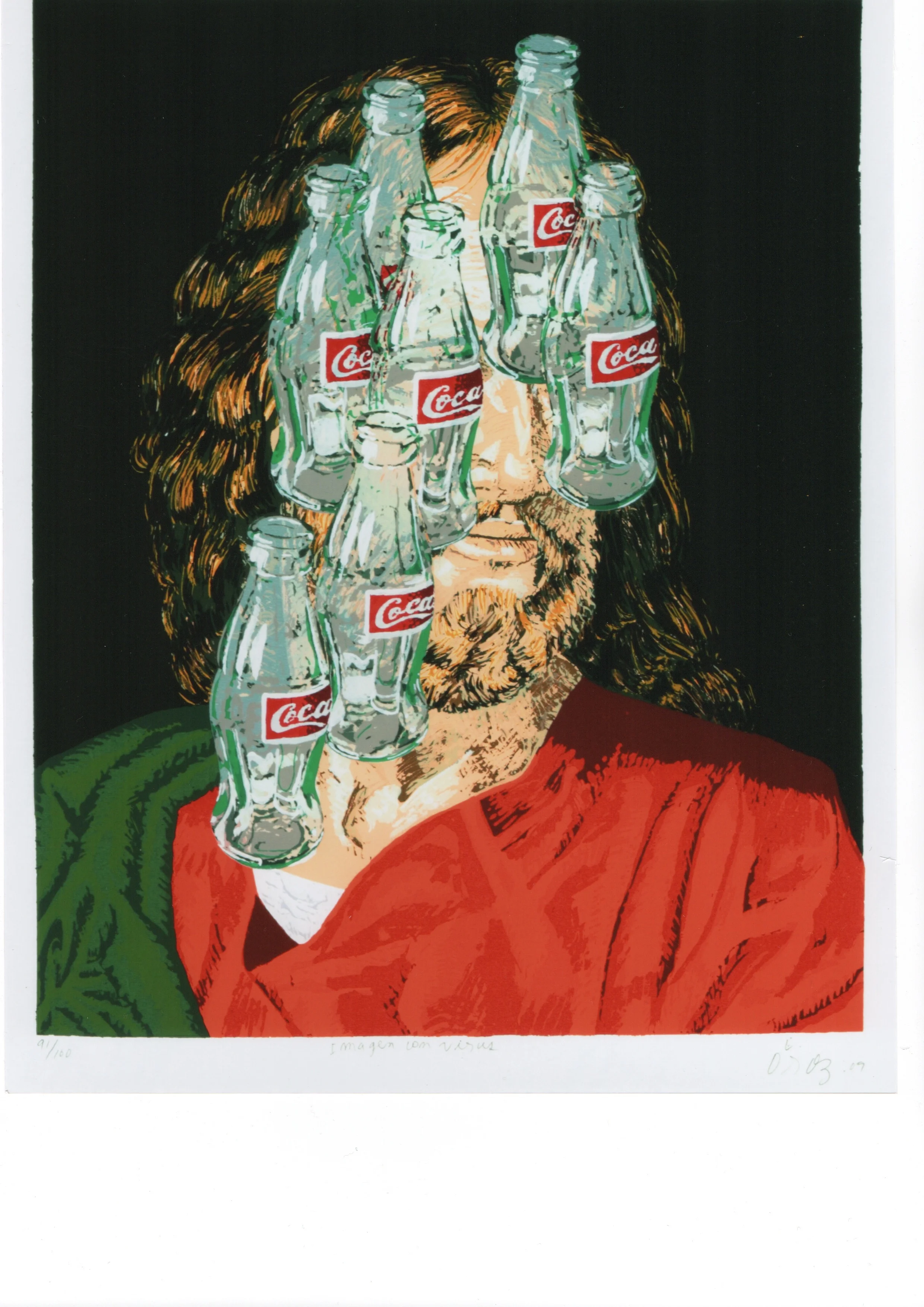    ENRIQUE OROZ     OIL ON CANVAS &nbsp;2013  contemporary fused with tradtional, mexican artist, mexico, artist, art, pop, coca cola, coke, jesus, red, imagen con virus, green, deepth 