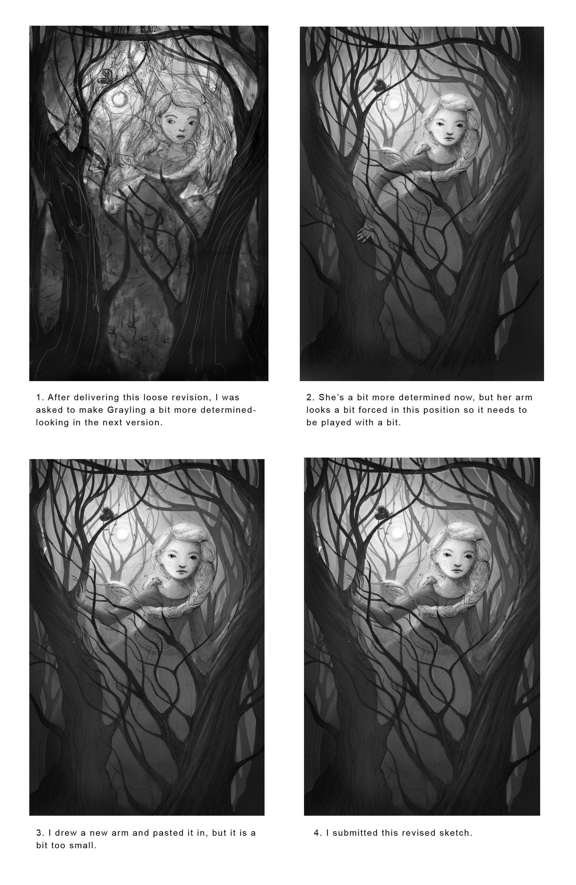 The above image shows the process in getting the sketch ready for approval. Lots of details are figured out in this stage.