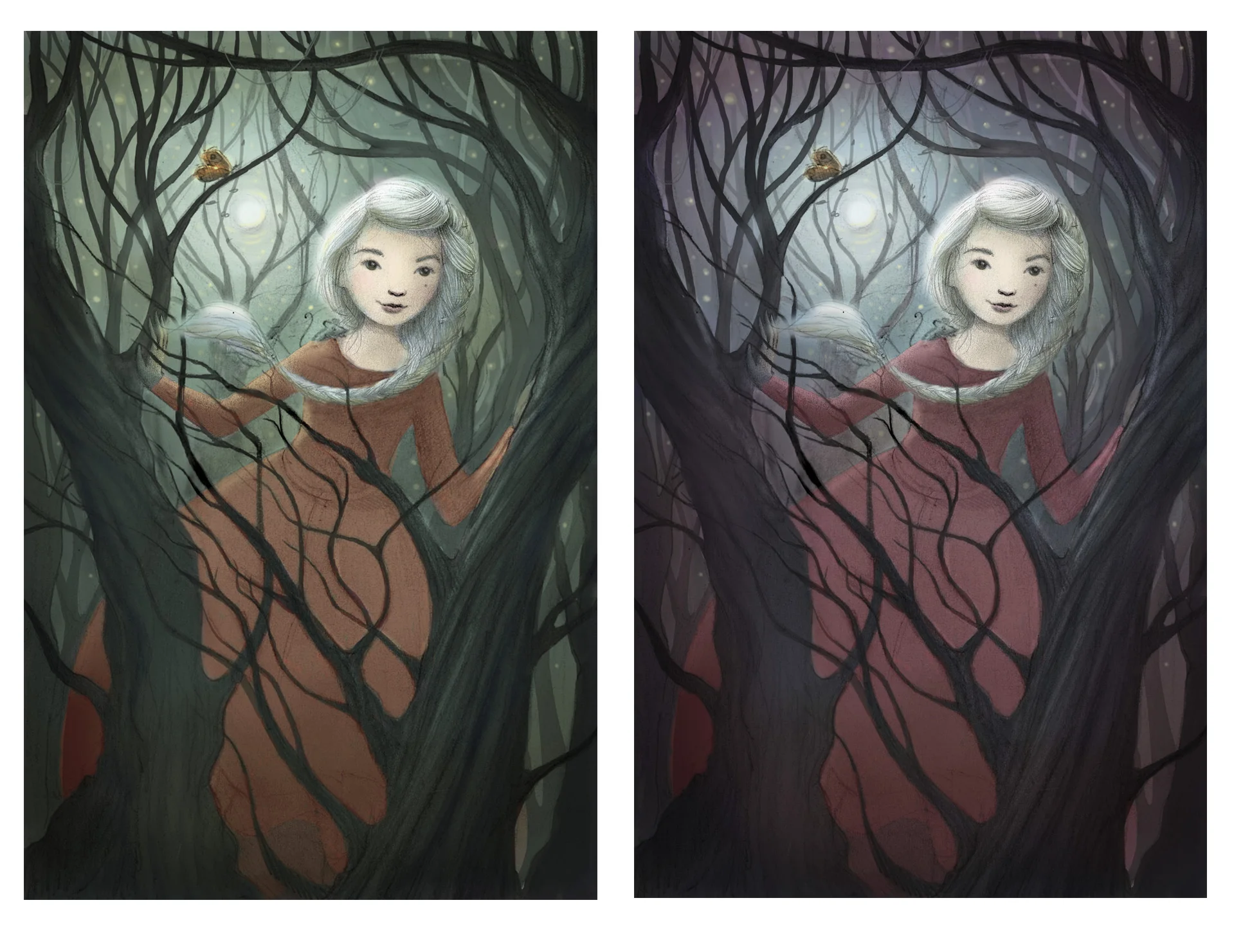 Often the basic place to start with color studies is to create one with a warmer palette and one with a cooler palette.