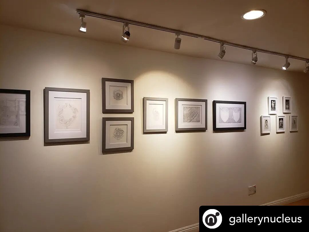 A glimpse of my drawings on the wall at @gallerynucleus from the gallery&rsquo;s Instagram account. The drawings will be up through October 3 if you are local and want to see them. Online access to all the images in this group show will be on the web