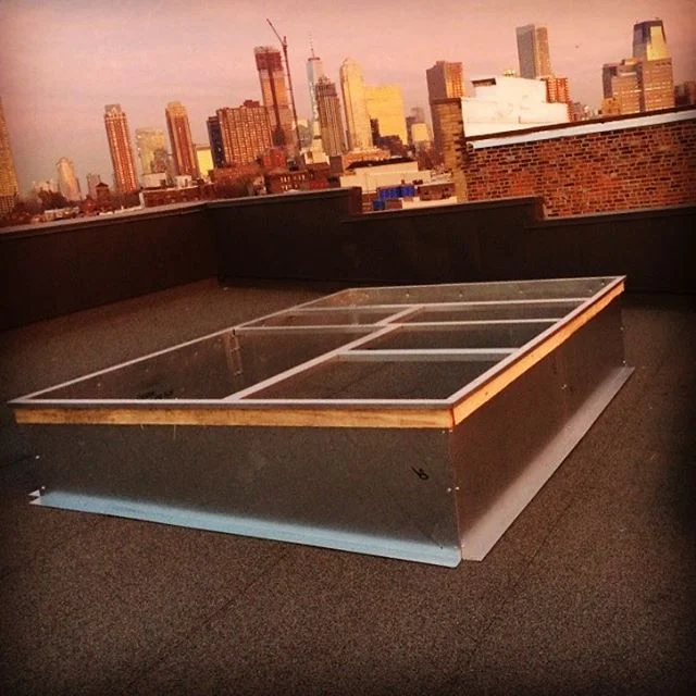 Roof Top Unit Curb Sunset. These curbs have over 100 spring assemblies. Once the crane lands the unit upon this curb, it simulates a floating unit. Rising up and down upon the spring assemblies. A resilient mount. Another key component and technique 