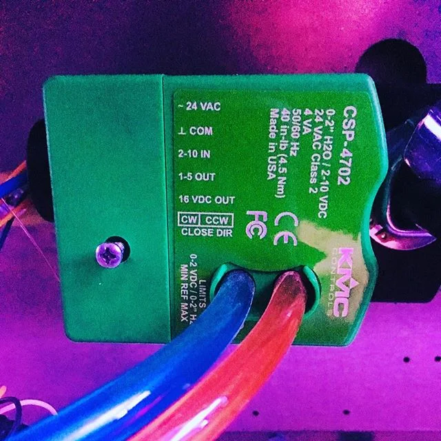 Music venue climate control. Variable air volume modulating voltage actuator. We installed 14 of these control systems to regulate air flow for over 75 tons of heating and cooling. #kmc #vav #vfd #york #lebessmechanicalcorp #analogsignal #electricale