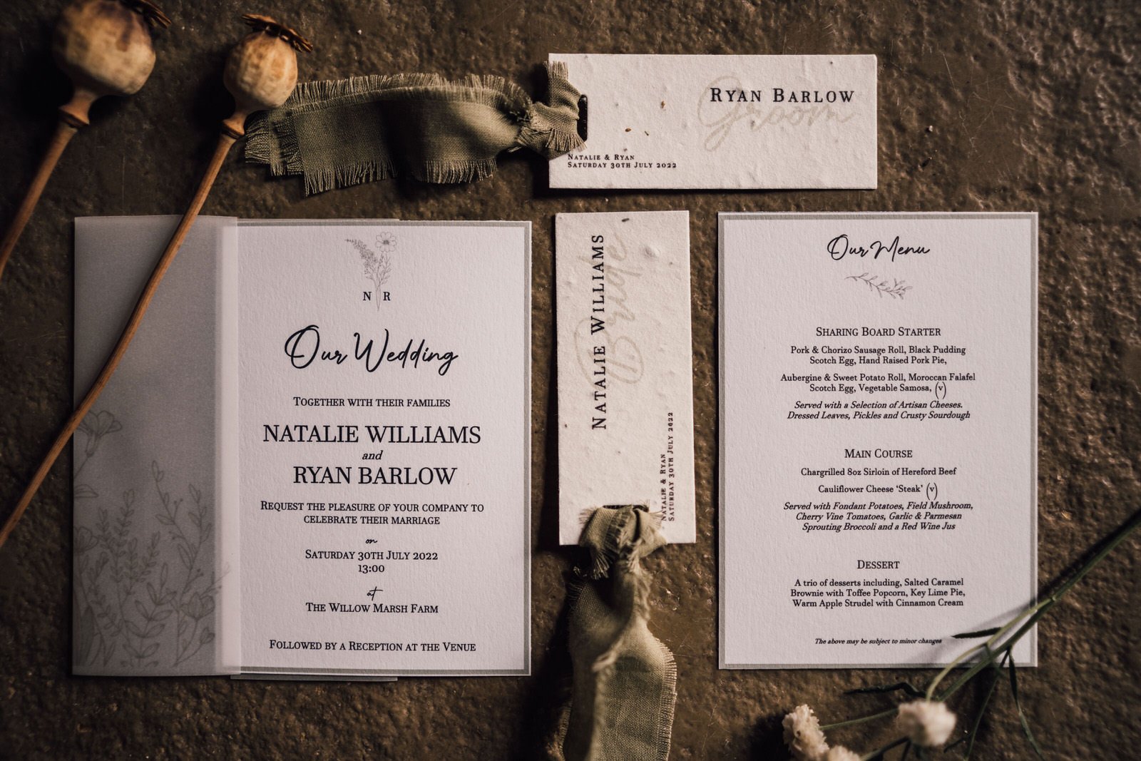 wedding invites at Willowmarsh Farm