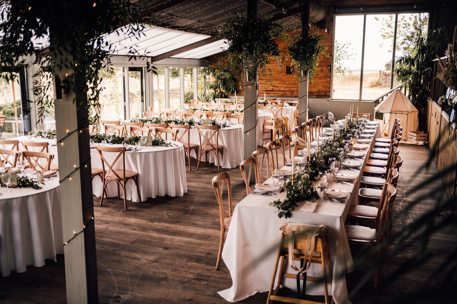 wedding meal setup stone barn cotswolds