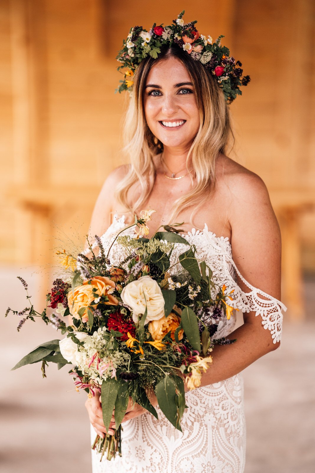 bride portrait at hidden hive with flower crown