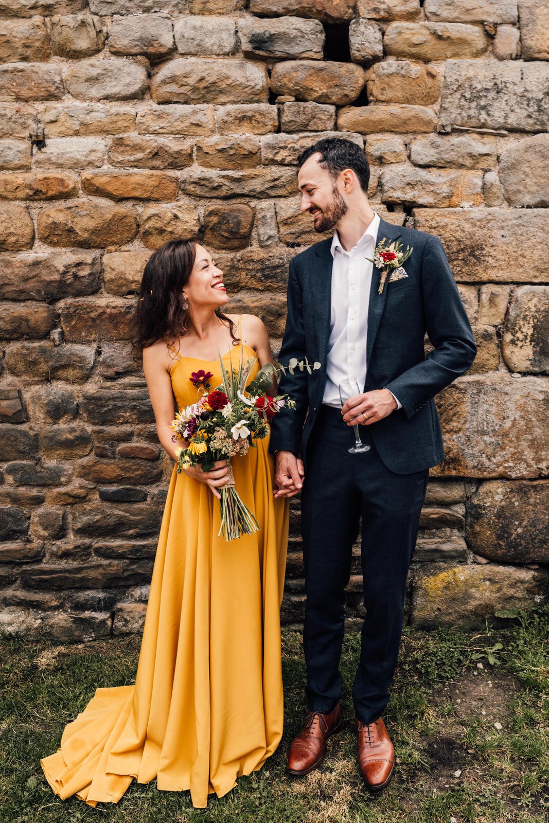 Bride and groom yellow dress, edale gathering