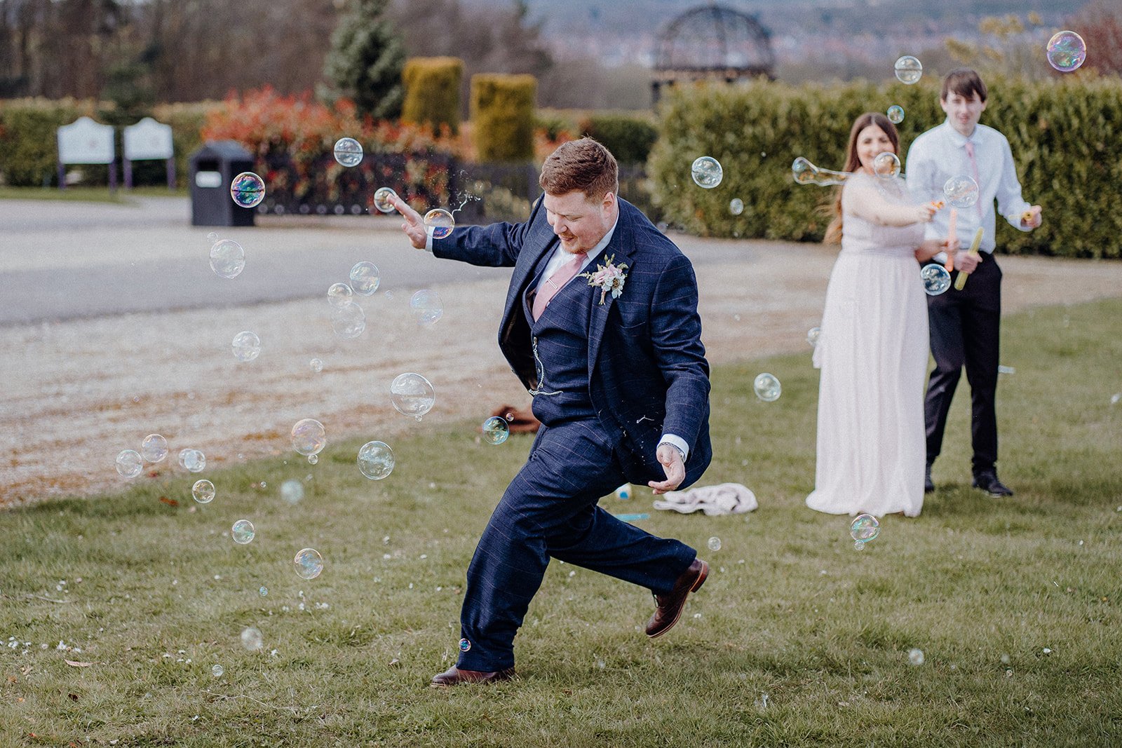 groom with bubble confetti