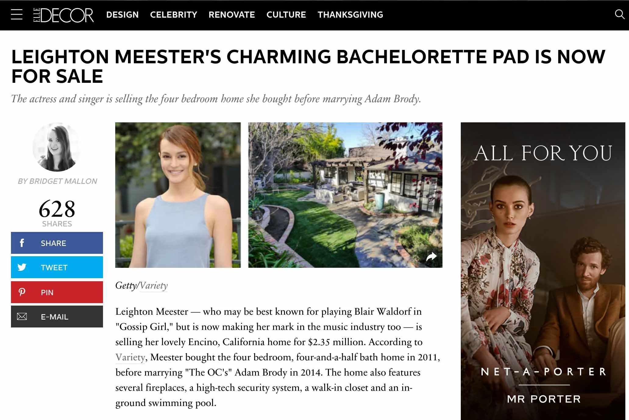 Elle Decor: Leighton Meeter's Charming Bachelorette Is Now For Sale