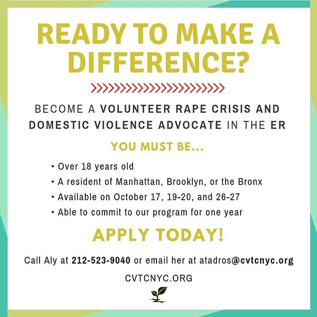 Don&rsquo;t miss this opportunity to make a difference in survivors&rsquo; lives. Apply today to join our Class of 2019 Rape Crisis and Domestic Violence Advocates. Click link in bio for details. volunteernyc #advocate #dogoodnyc #volunteerwork #supp