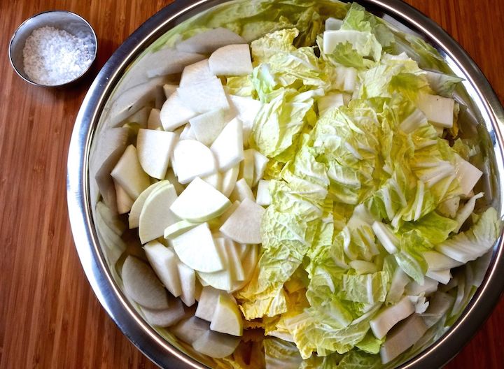 1. add salt, mix, and let sit for a couple of hours to release liquid or speed up the process by manually massaging the salt in