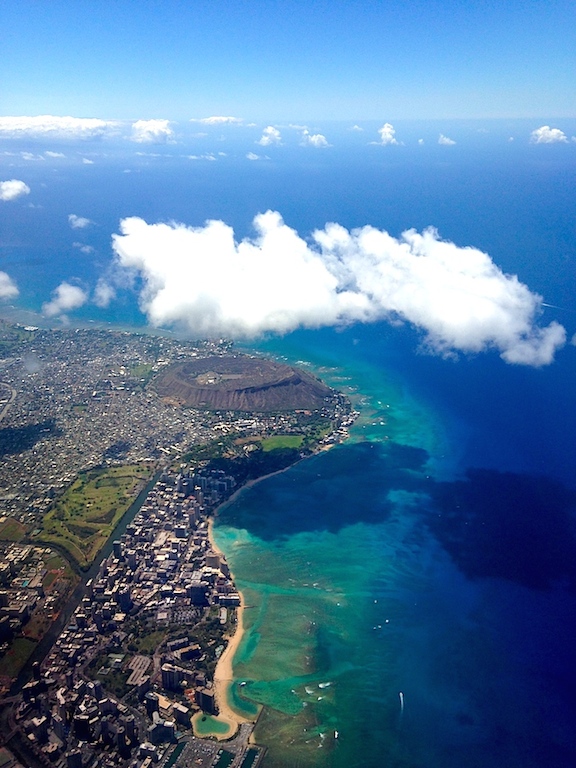 Flying in over Diamond Head