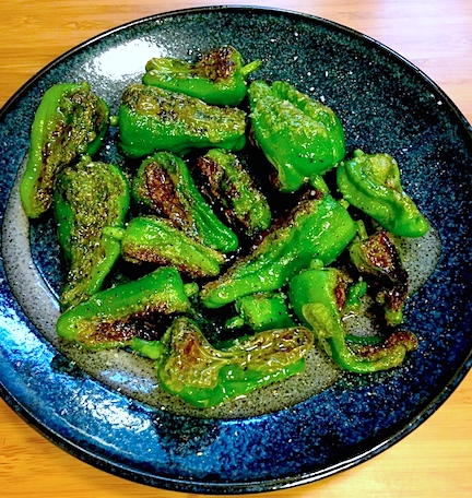 Cast iron seared padron peppers