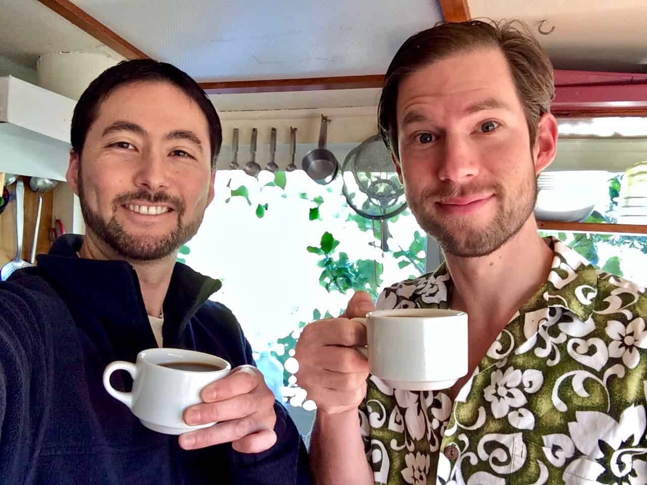 Delicious pour over of Kyle's home roasted coffee