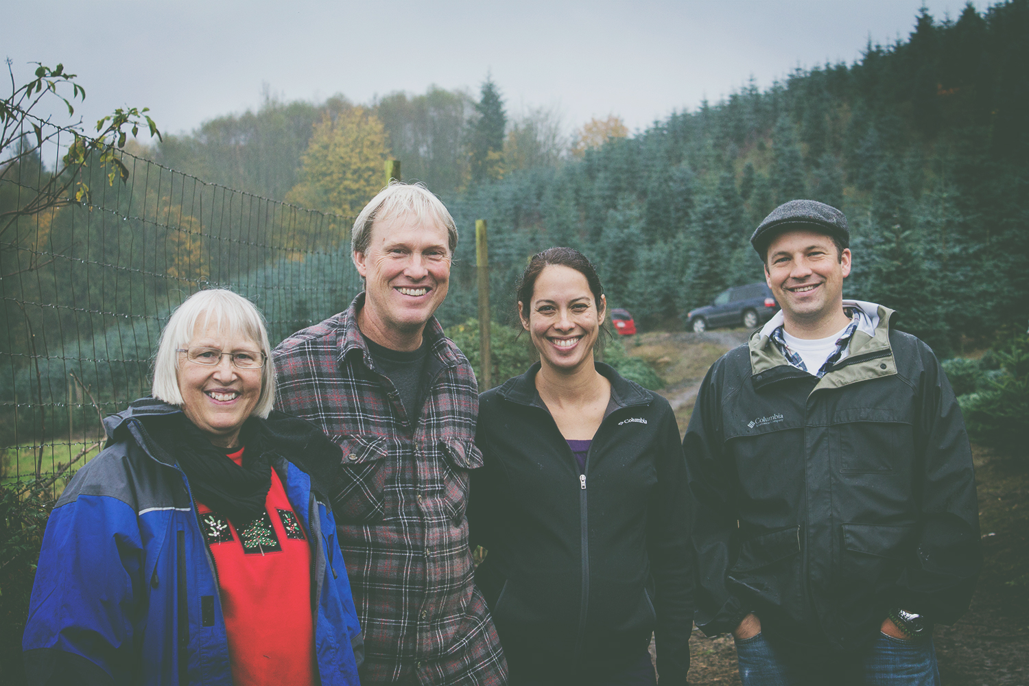 From left to right: Barb, John and Sophia at Christmas Hills Tree Farm with Gabriel Maki - Swansons Nursery buyer