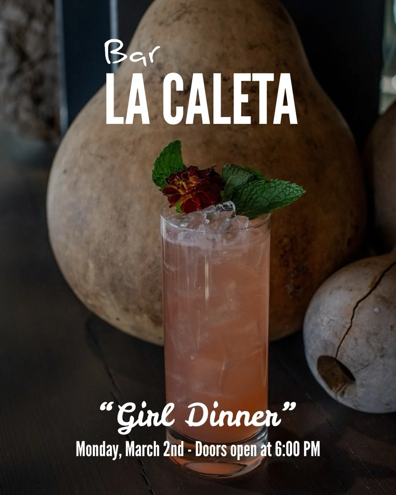 Monday plans?
Girl Dinner at Bar La Caleta.

We&rsquo;re keeping it casual, a little chaotic, and exactly how we like it.

Grazing plates made for sharing (or not), paired with drinks that don&rsquo;t follow rules because Girl Dinner isn&rsquo;t abou