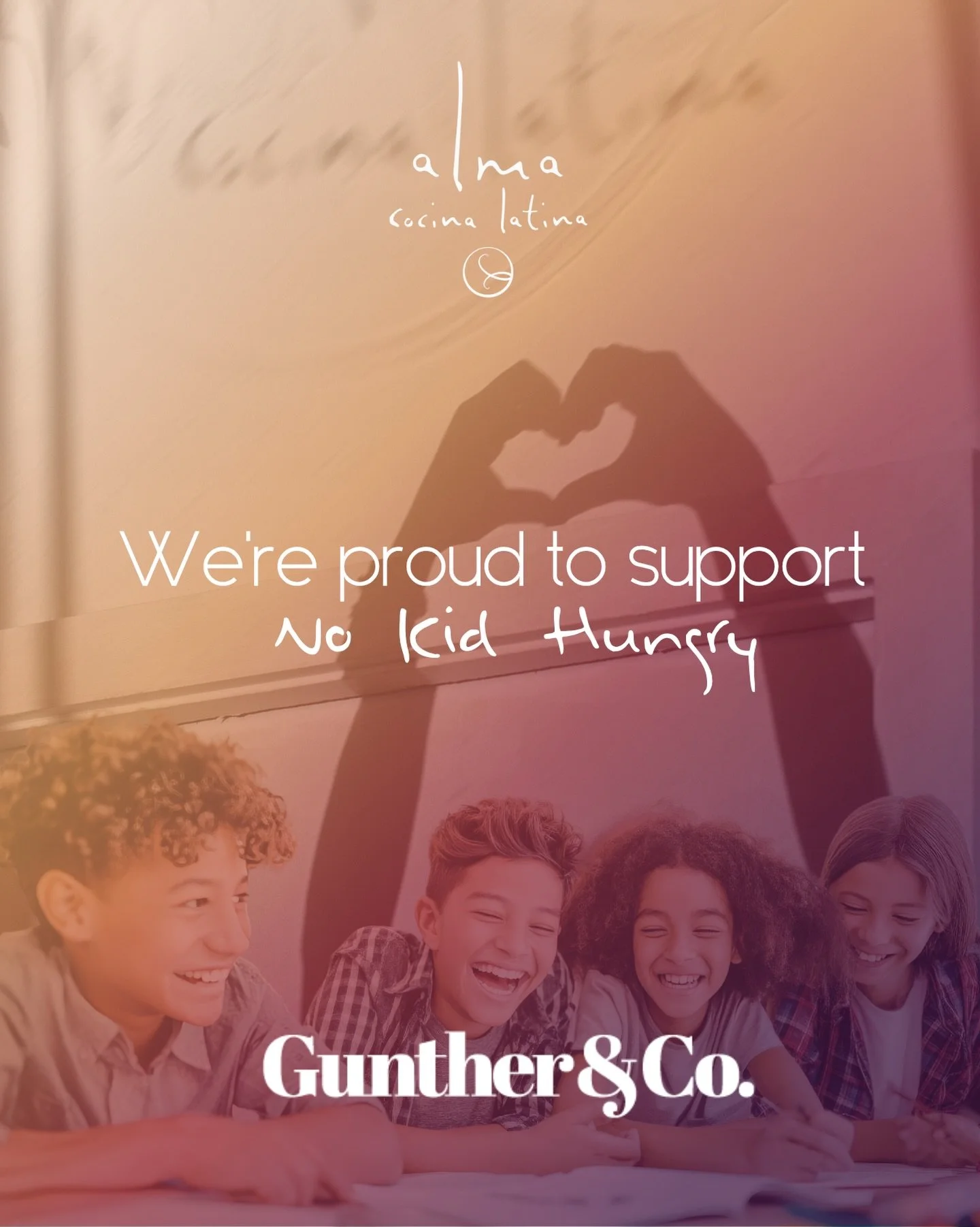 At Alma Cocina Latina, we believe food brings people together &mdash; and so does purpose.

We are proud to support @guntherandco and their mission to end childhood hunger through No Kid Hungry&rsquo;s Chefs Cycle. 

Join us, Tuesday, April 14th, for