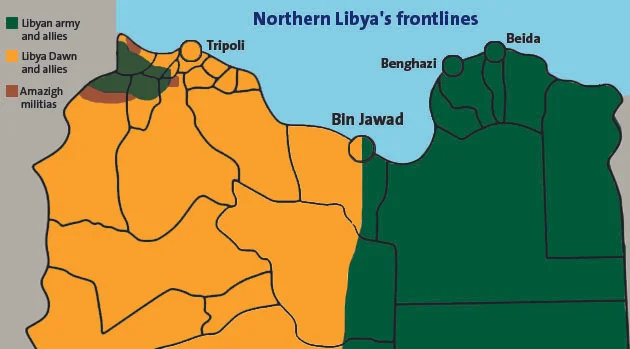 Libya is roughly divided in two, though pockets of fighting exist across the country