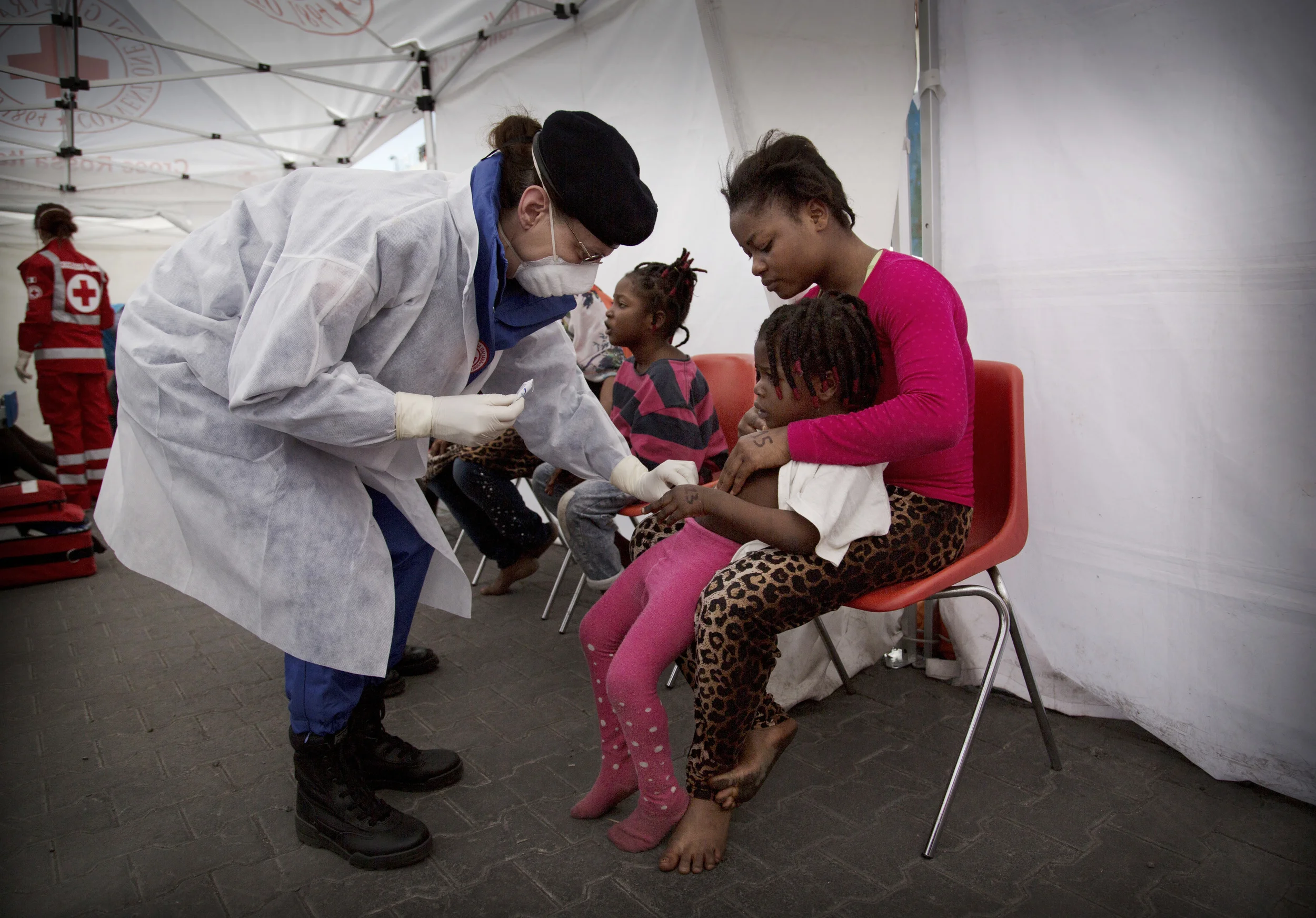 Bebe, 5, fell into the water when the dinghy carrying her and her family across the Mediterranean started to deflate. 