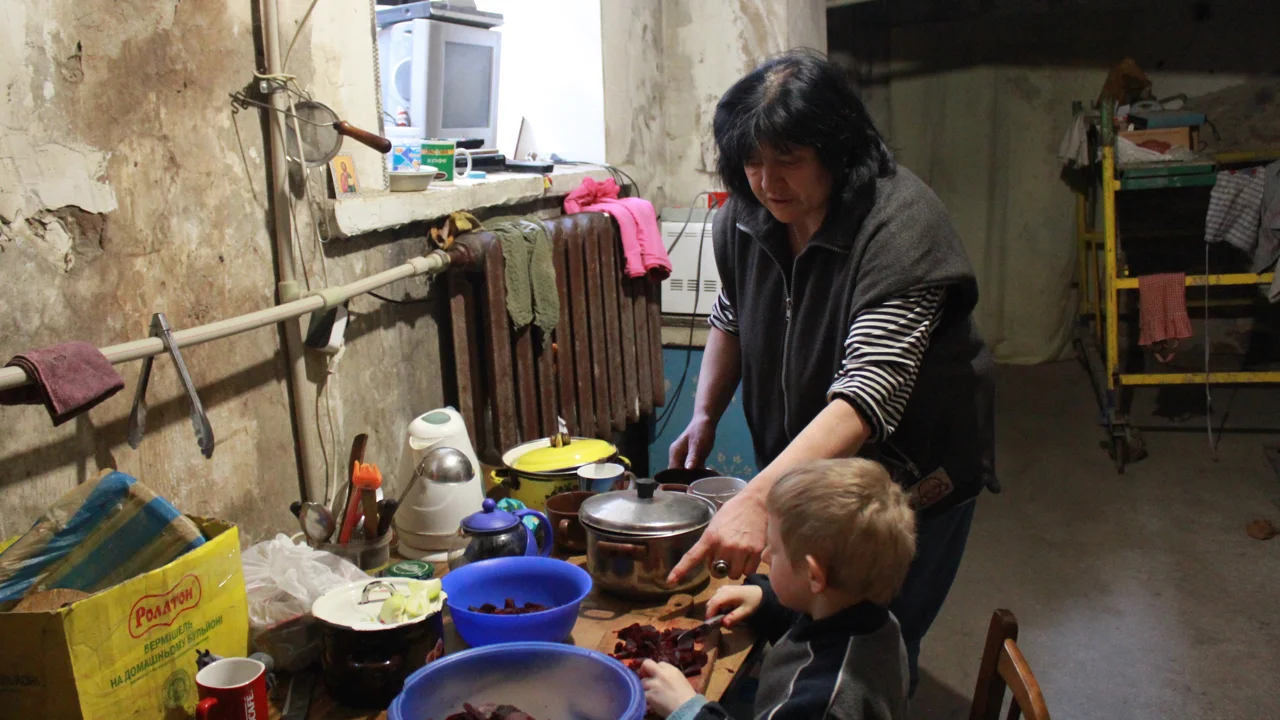 Families spent the winter months living in underground shelters 