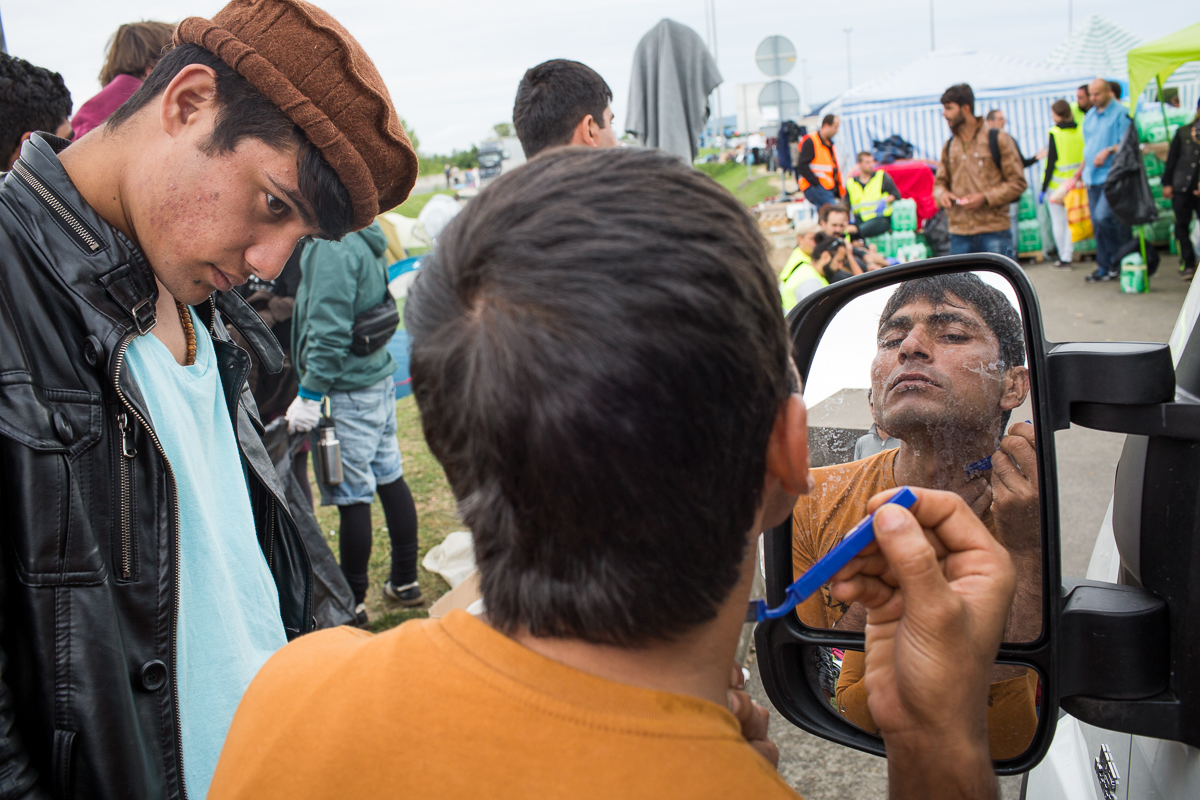 Many refugees spend up to three days camping out at the border near Obrezje waiting to be allowed on to a bus.