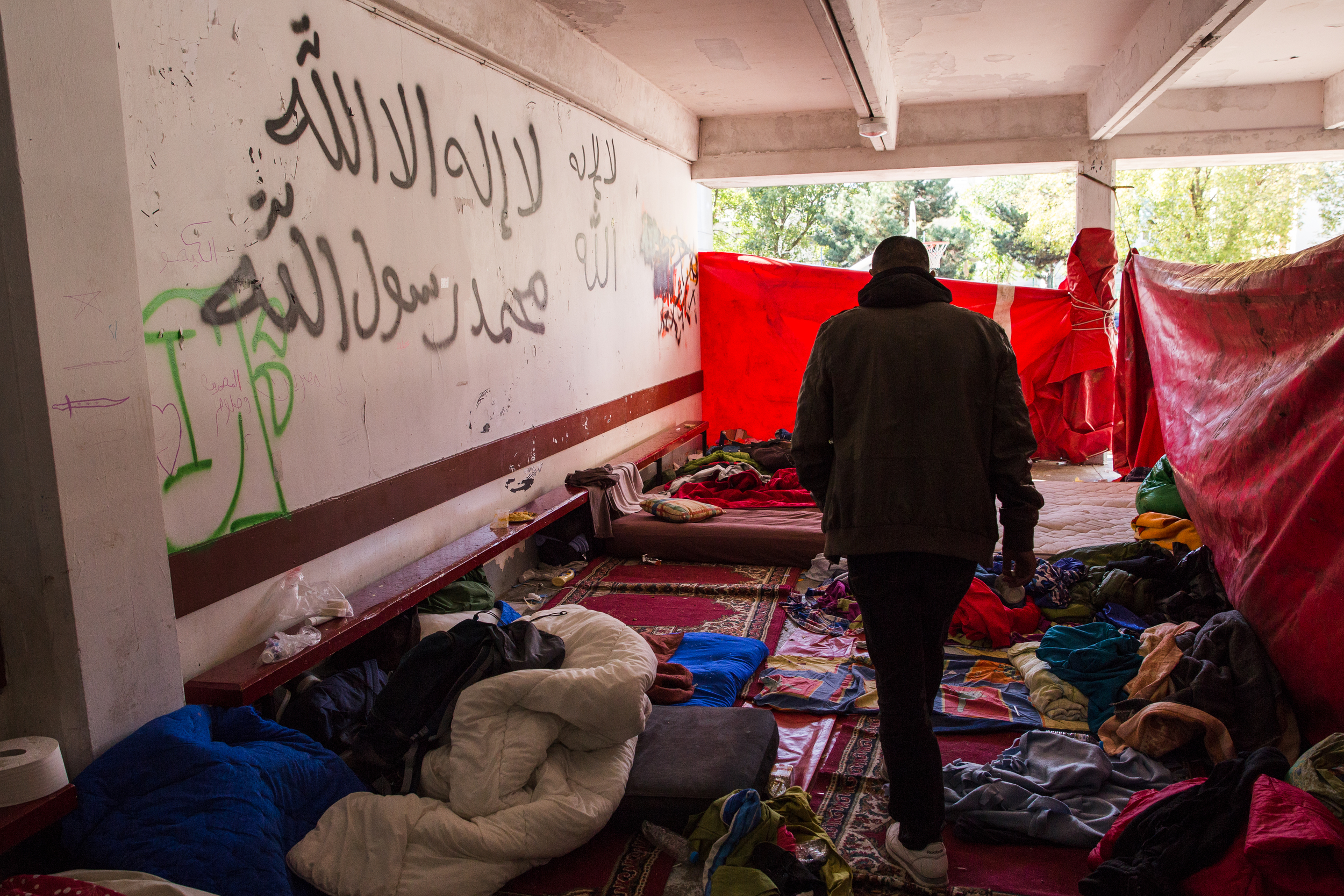   Makeshift dormitories have been set up indoors and, because there are so many people here, outdoors.&nbsp;  