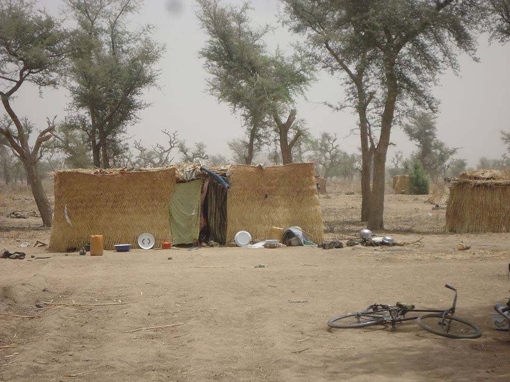 IDPs in northern Cameroon often build temporary shelters using woven straw and dried grass (Sylvestre Tetchiada/IRIN)