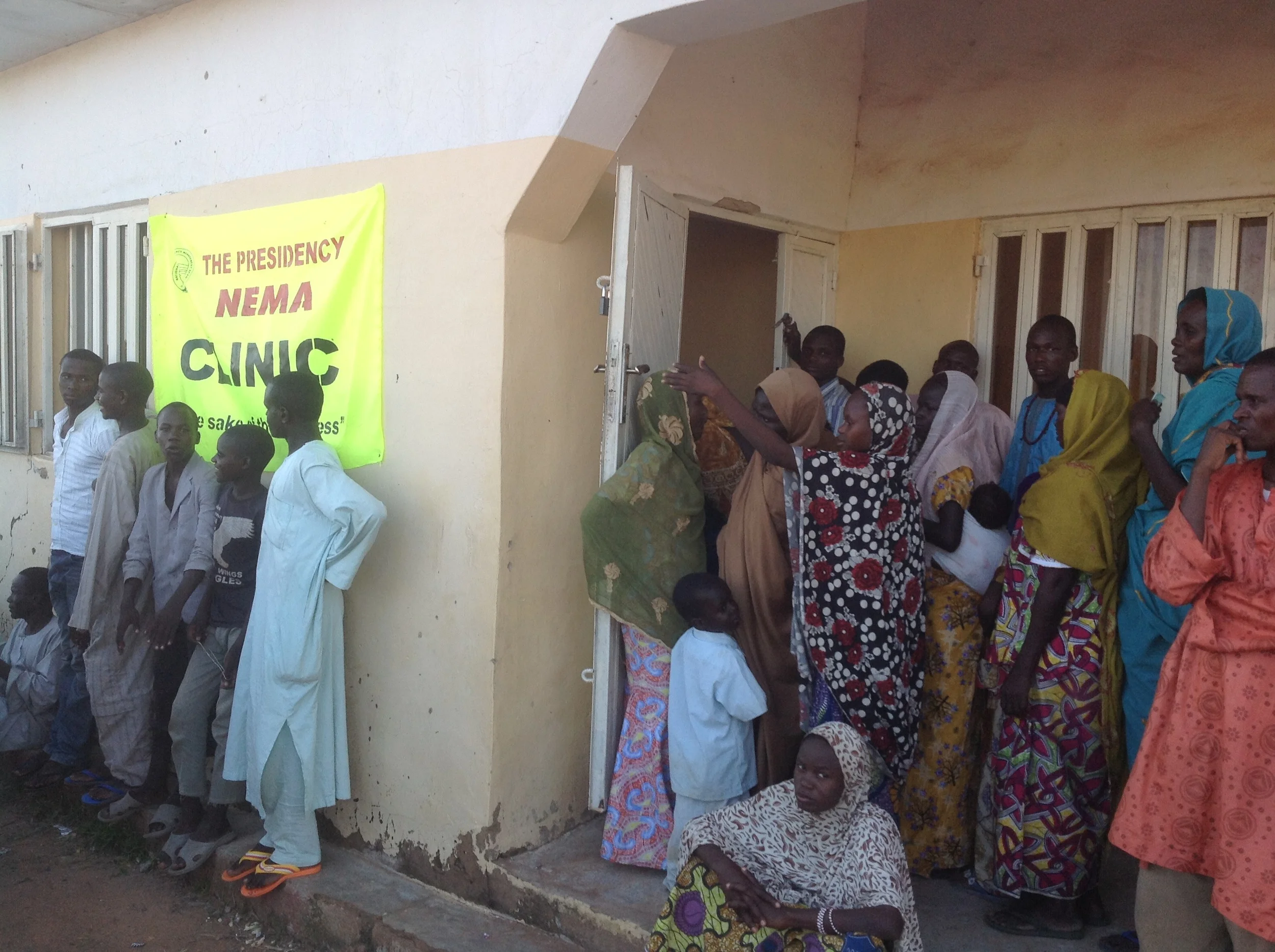 IDPS returning from Cameroon at Fufore IDP camp queuing for medical check up at a local clinic ( Ibrahim Abdul'Aziz )