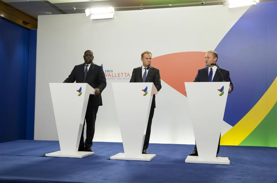 From left to right, Macky Sall, President of Senegal, Donald Tusk, President of the European Council and Joseph Muscat, Maltese Prime Minister at the Valletta Summit on migration (The European Union)