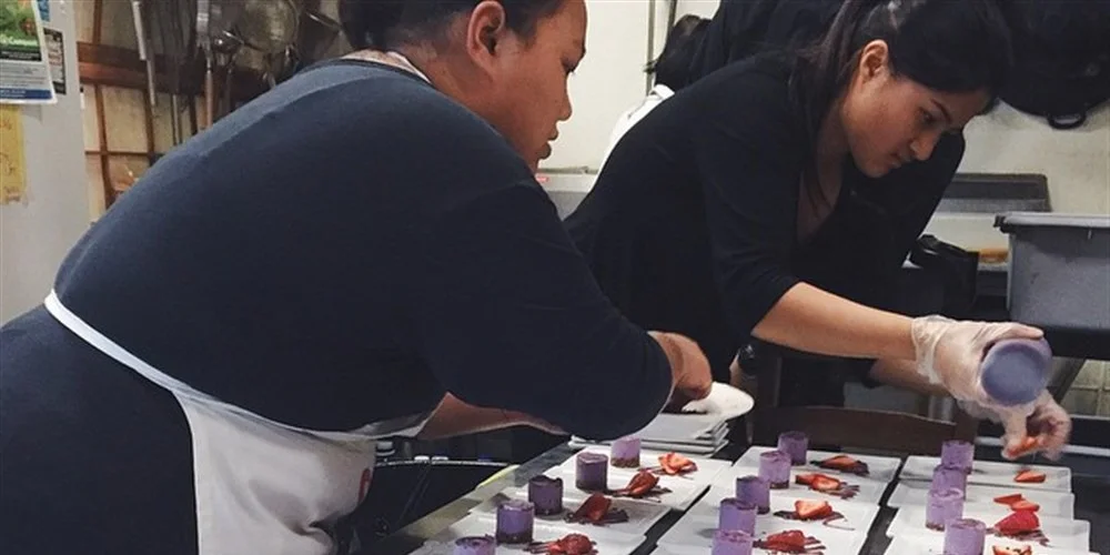 Amlag and co. plating for one of their pop-ups. Amlag was inspired to turn baking into a career after her ube cheesecake brought her local fame.