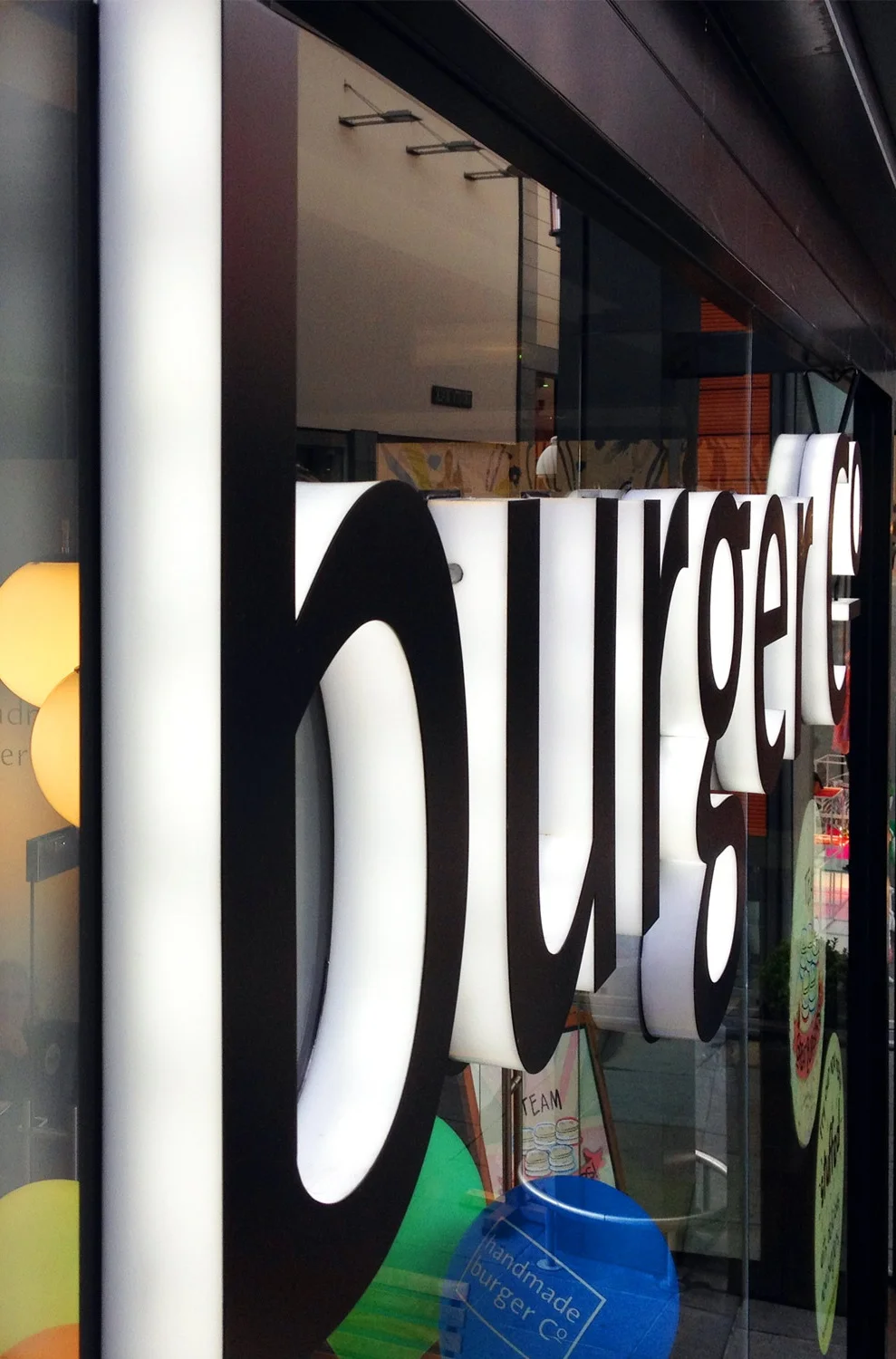 Handmade Burger Co. illuminated letters.