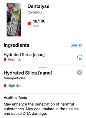 Screenshot from the Yuka app - food &amp; cosmetic scanner