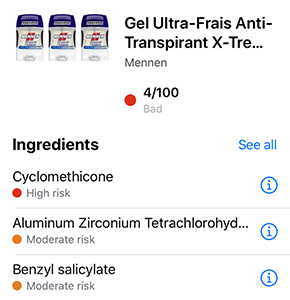 Screenshot from the Yuka app - food &amp; cosmetic scanner