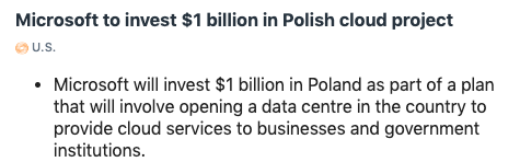Microsoft will provide cloud services to Poland:  A step up to gain more control directly on governments.