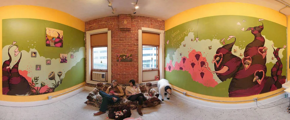as a backdrop for her exhibition, this mural is a collaboration with artist Jilawan Bunnimit.