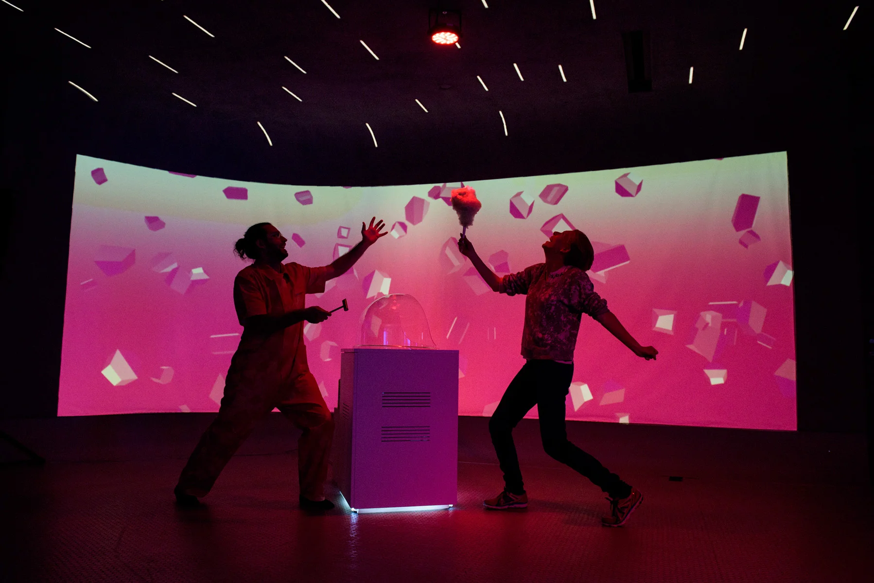 Philip Sierzega and Emilie Baltz with their Cotton Candy Theremin.  Photo via Red Bull Studios.