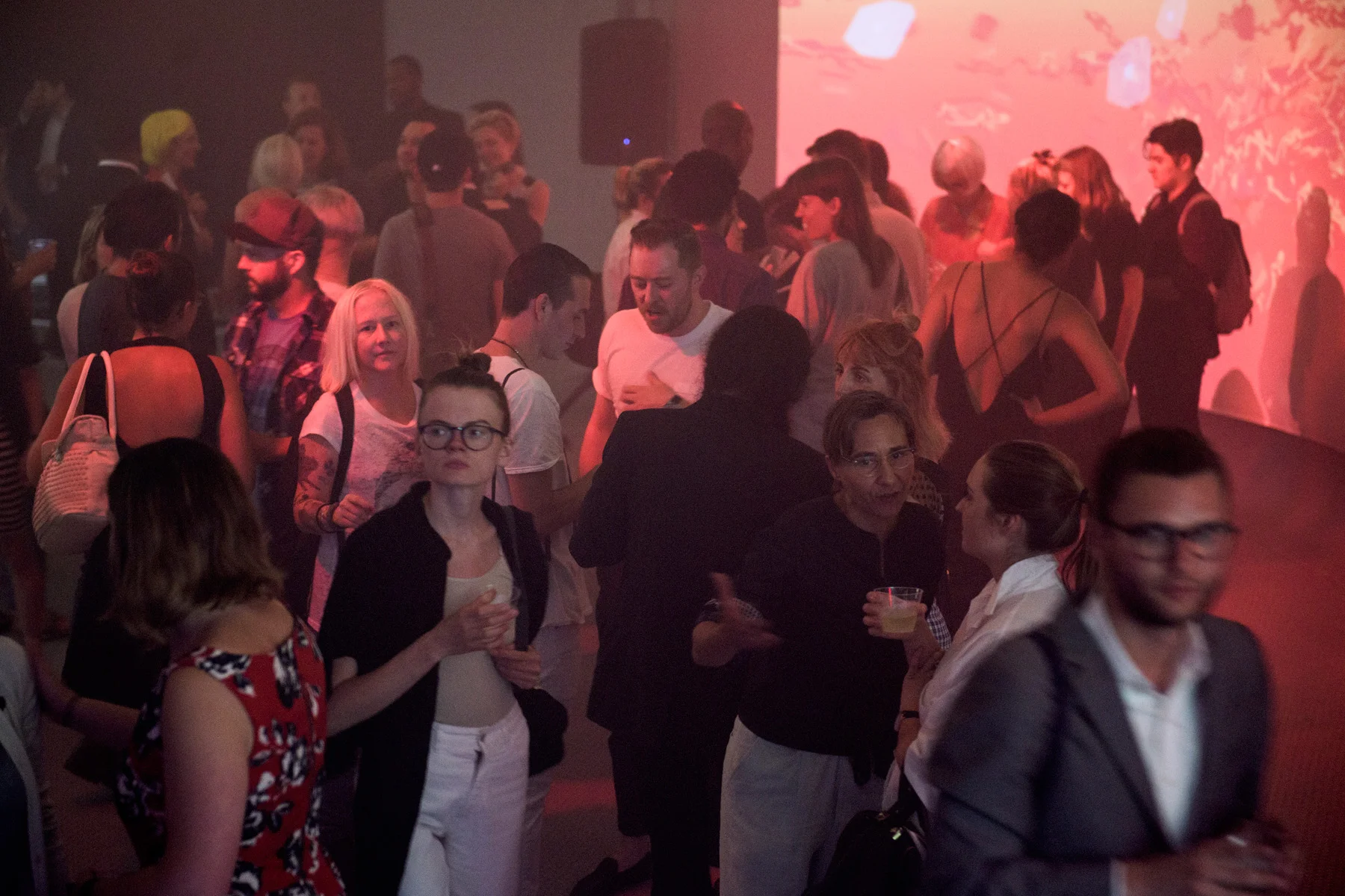 The opening night crowd in front of Cotton Candy Theremin. Photo via Red Bull Studios.